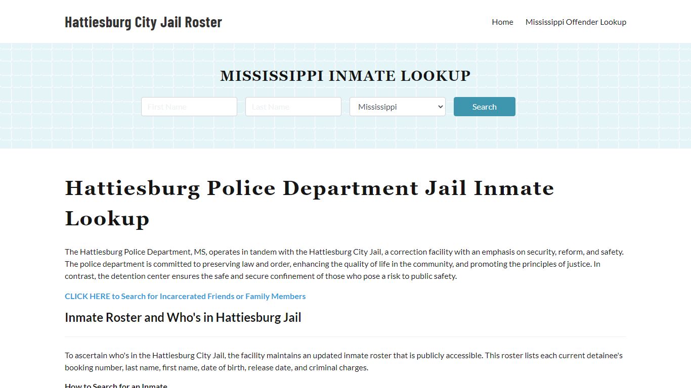 Hattiesburg Police Department & City Jail, MS Inmate Roster, Arrests ...
