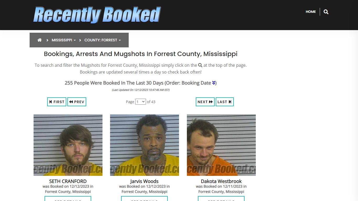 Bookings, Arrests and Mugshots in Forrest County, Mississippi